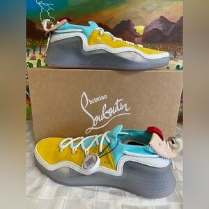 Christian Louboutin Arpoador Flat,Yellow& Blue, Suede, Men’s Size:EU44.5,US 11.5